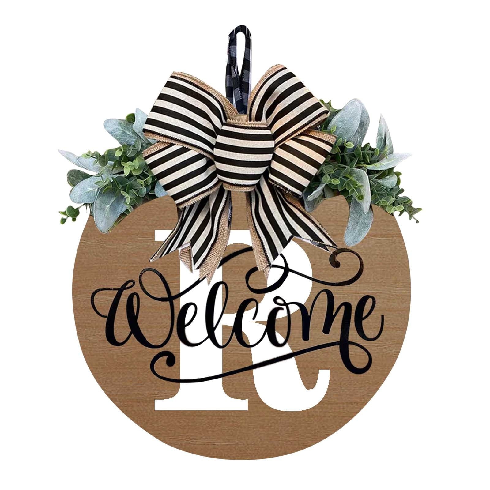 Darzheoy Initial Last Name Year Round Front Door Wreath, Welcome Sign Garland with Bow & Eucalyptus, Personalized Creative 26 Letter Farmhouse Wreath for All Seasons R