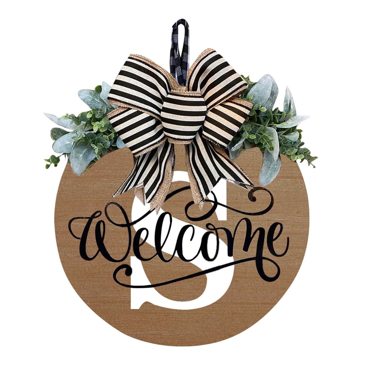 Darzheoy Initial Last Name Year Round Front Door Wreath, Welcome Sign Garland with Bow & Eucalyptus, Personalized Creative 26 Letter Farmhouse Wreath for All Seasons S
