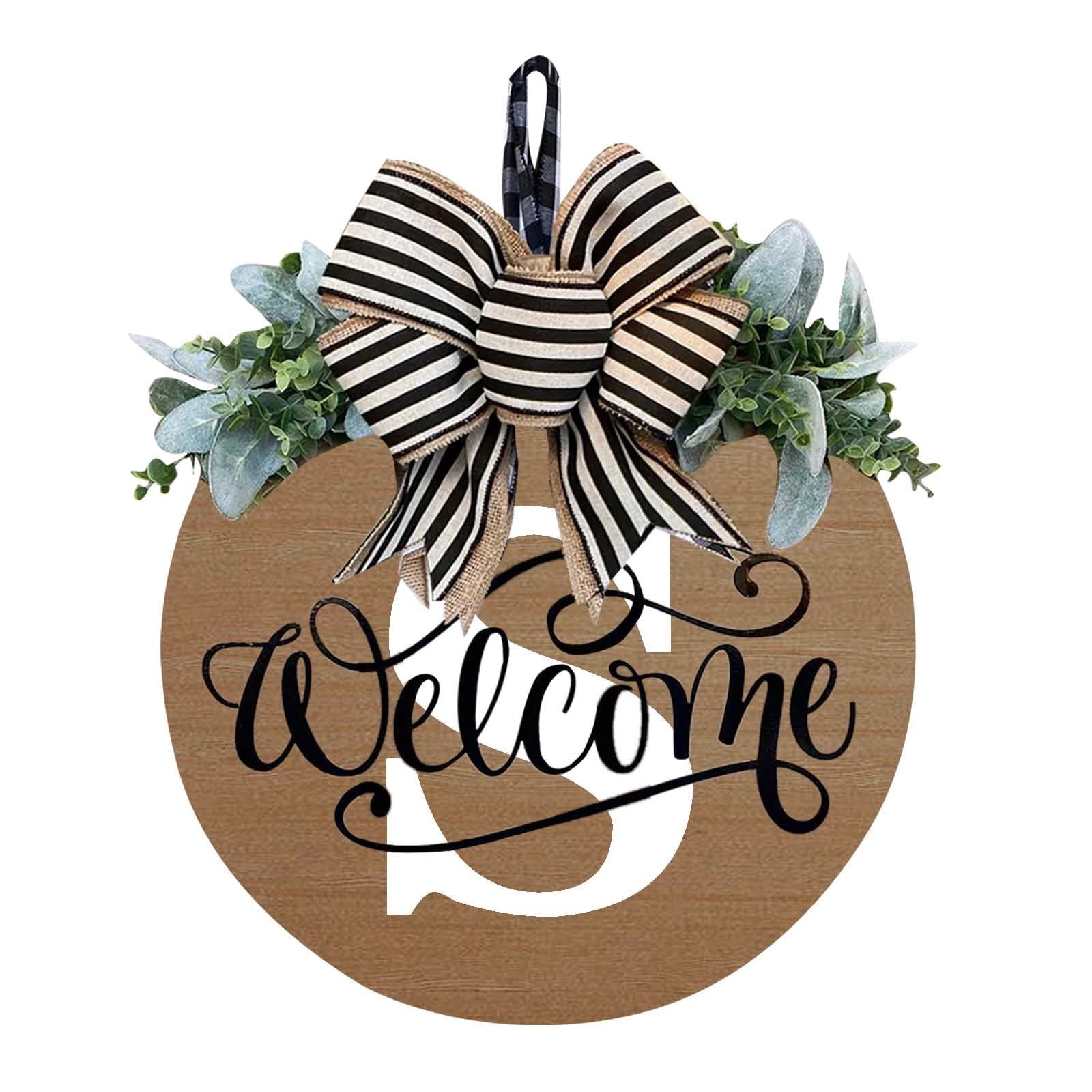 Darzheoy Initial Last Name Year Round Front Door Wreath, Welcome Sign Garland with Bow & Eucalyptus, Personalized Creative 26 Letter Farmhouse Wreath for All Seasons S