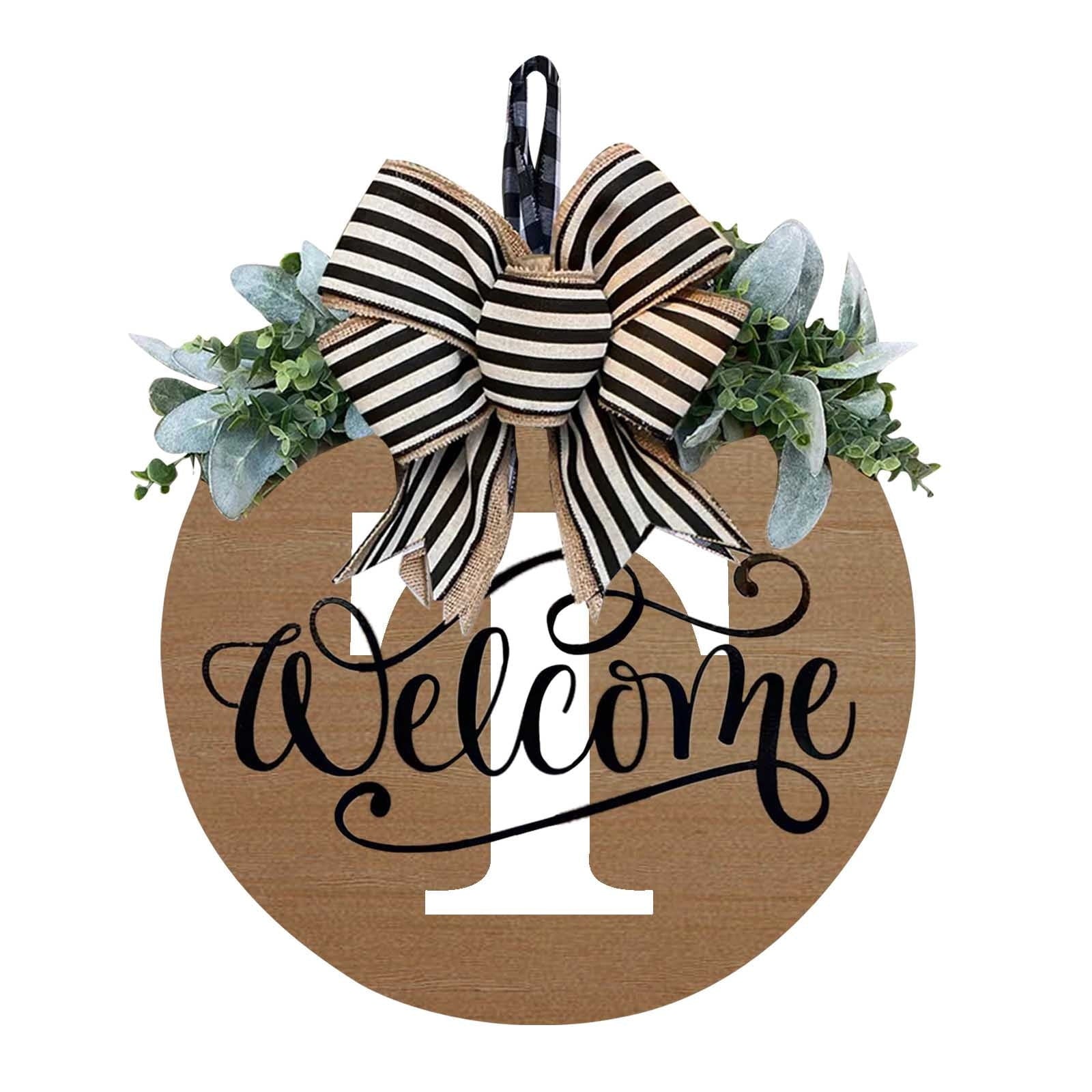 Darzheoy Initial Last Name Year Round Front Door Wreath, Welcome Sign Garland with Bow & Eucalyptus, Personalized Creative 26 Letter Farmhouse Wreath for All Seasons T