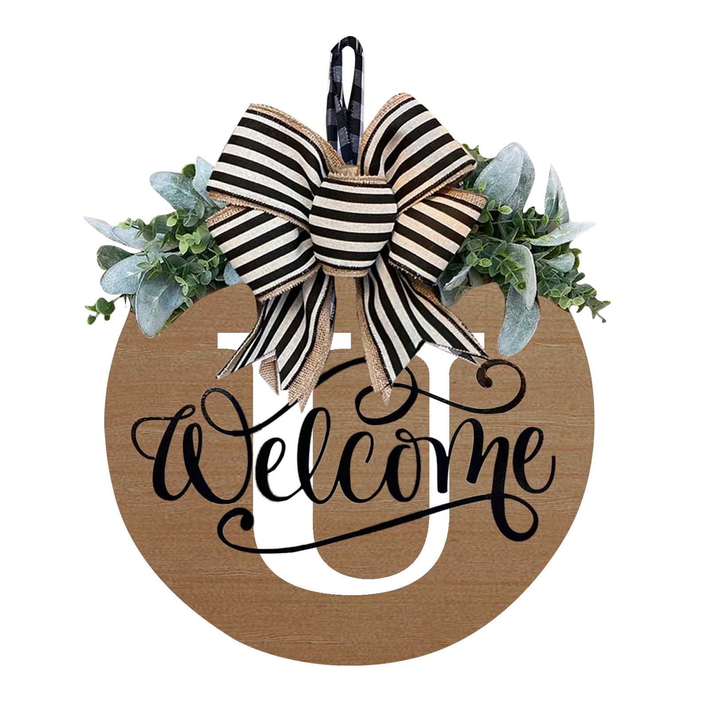 Darzheoy Initial Last Name Year Round Front Door Wreath, Welcome Sign Garland with Bow & Eucalyptus, Personalized Creative 26 Letter Farmhouse Wreath for All Seasons U