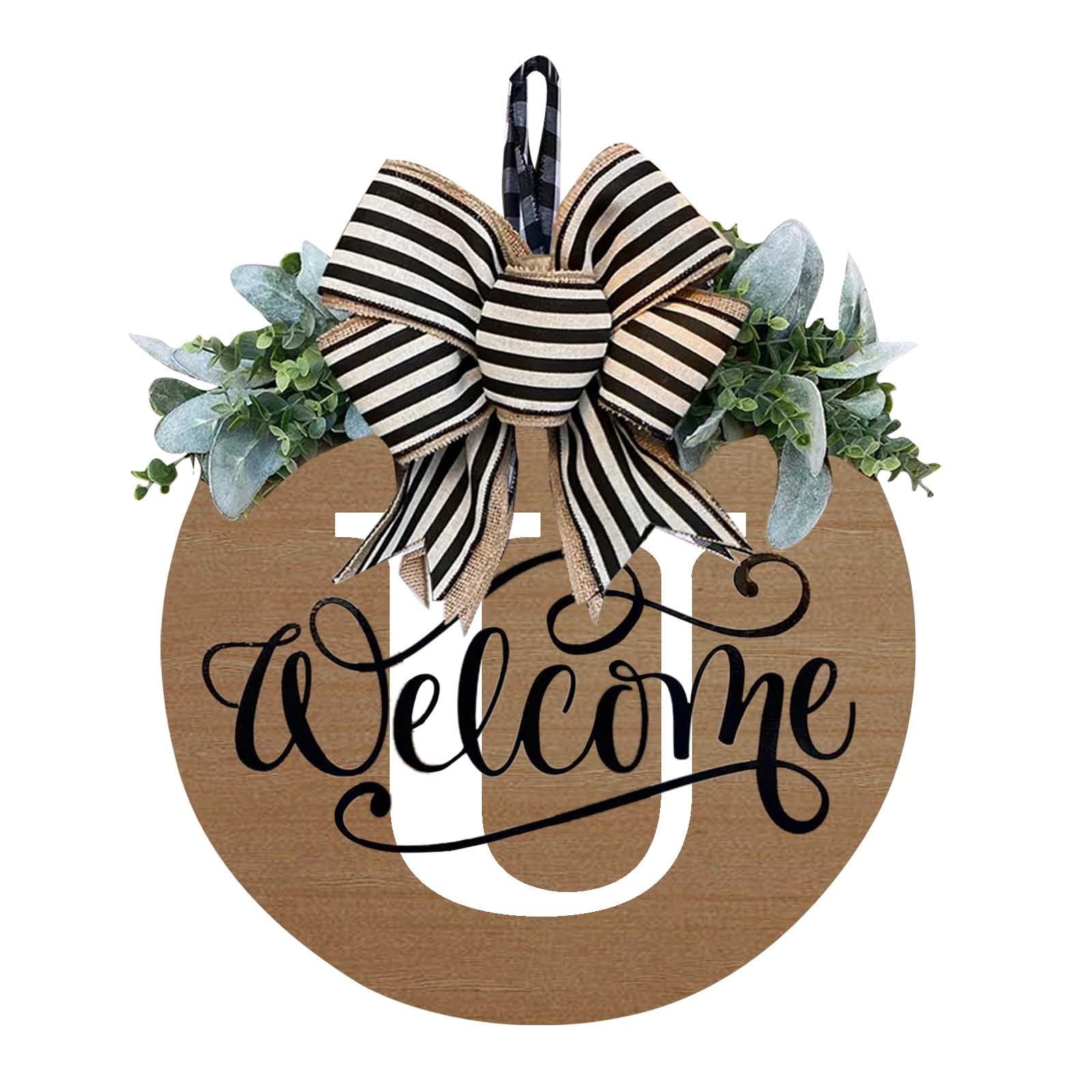 Darzheoy Initial Last Name Year Round Front Door Wreath, Welcome Sign Garland with Bow & Eucalyptus, Personalized Creative 26 Letter Farmhouse Wreath for All Seasons U