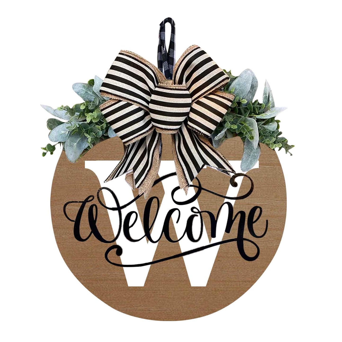 Darzheoy Initial Last Name Year Round Front Door Wreath, Welcome Sign Garland with Bow & Eucalyptus, Personalized Creative 26 Letter Farmhouse Wreath for All Seasons W