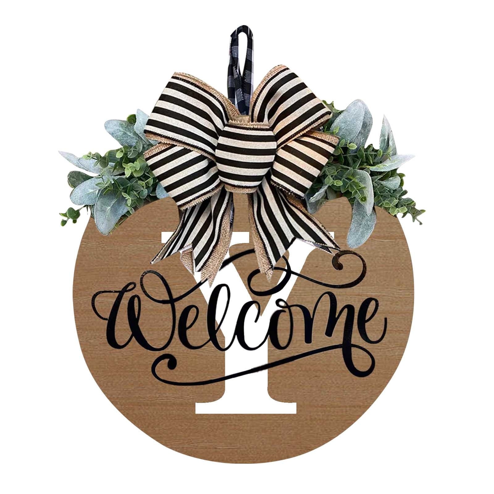 Darzheoy Initial Last Name Year Round Front Door Wreath, Welcome Sign Garland with Bow & Eucalyptus, Personalized Creative 26 Letter Farmhouse Wreath for All Seasons Y