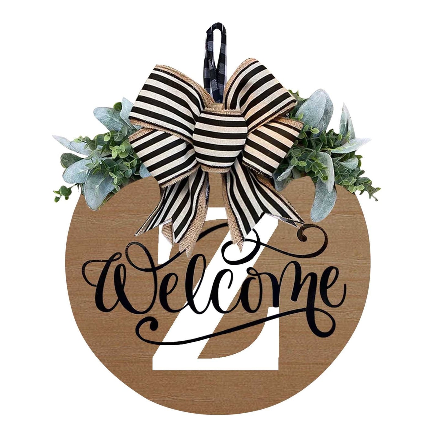Darzheoy Initial Last Name Year Round Front Door Wreath, Welcome Sign Garland with Bow & Eucalyptus, Personalized Creative 26 Letter Farmhouse Wreath for All Seasons Z