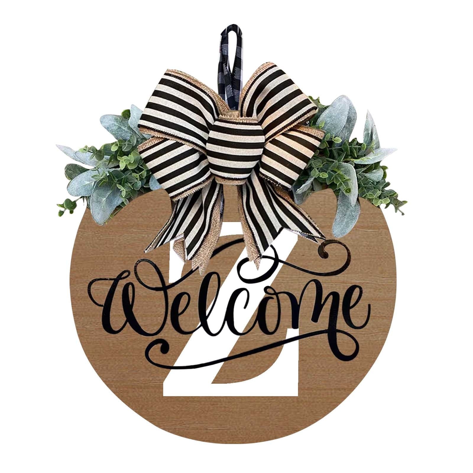 Darzheoy Initial Last Name Year Round Front Door Wreath, Welcome Sign Garland with Bow & Eucalyptus, Personalized Creative 26 Letter Farmhouse Wreath for All Seasons Z