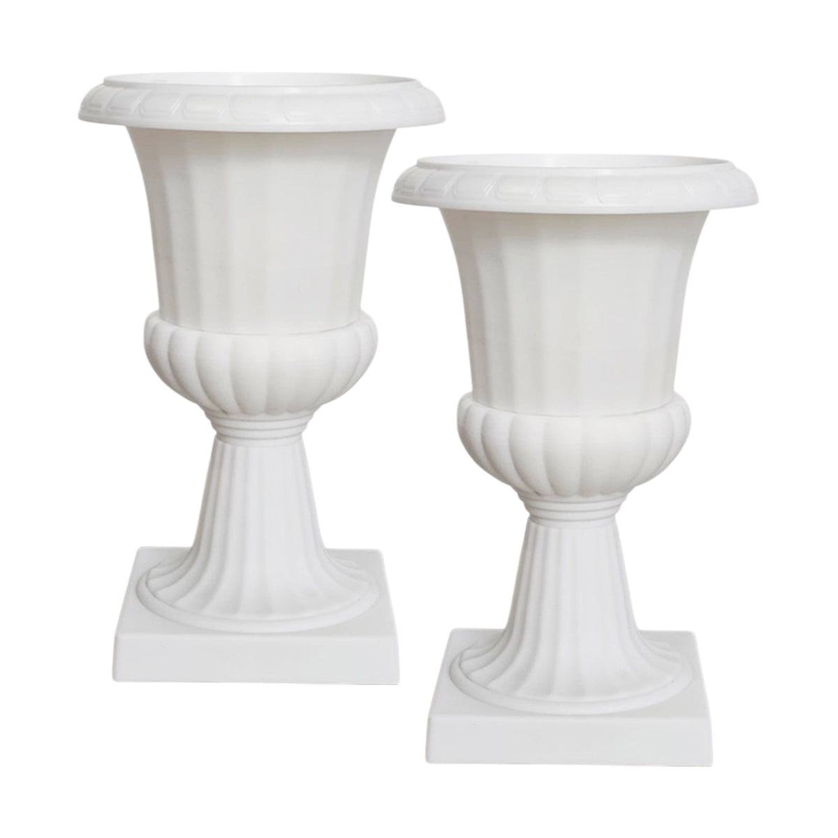 Darzheoy White Urn Planter Flower Pots, Classic Plastic Tall Planter, Wedding Party Porch Front Door Decorative 2 Pack B