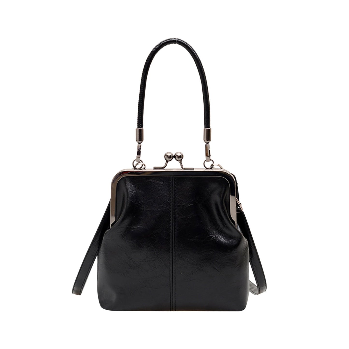 Darzheoy Retro Handbag for Women - Leather Shoulder Bag Evening Clutch Crossbody Purse with Kiss Lock Black