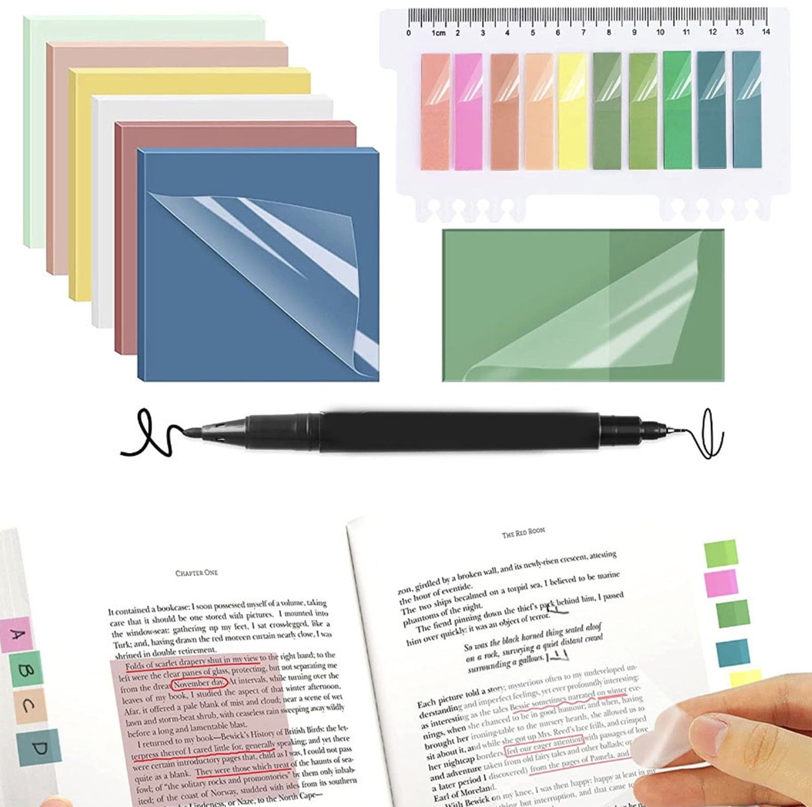Darzheoy 9Pcs Transparent Sticky Notes, Clear Sticky Notes, Waterproof Translucent Sticky Note Pads for Books Annotation, Clear Post it Notes for Bible Study, Office Multicolor