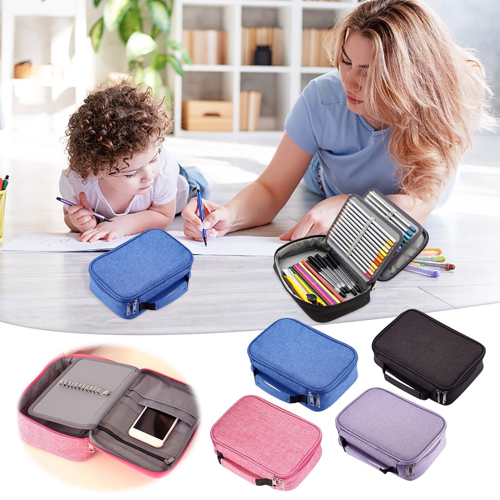 Chmadoxn Pencil Case, 72-Slot Art Supply Organizer - Hanging Pencil Case with Ventilated Design, Storage for 72 Pens/Markers/Brushes (Portable) 9.1×5.9×2.8 in Purple
