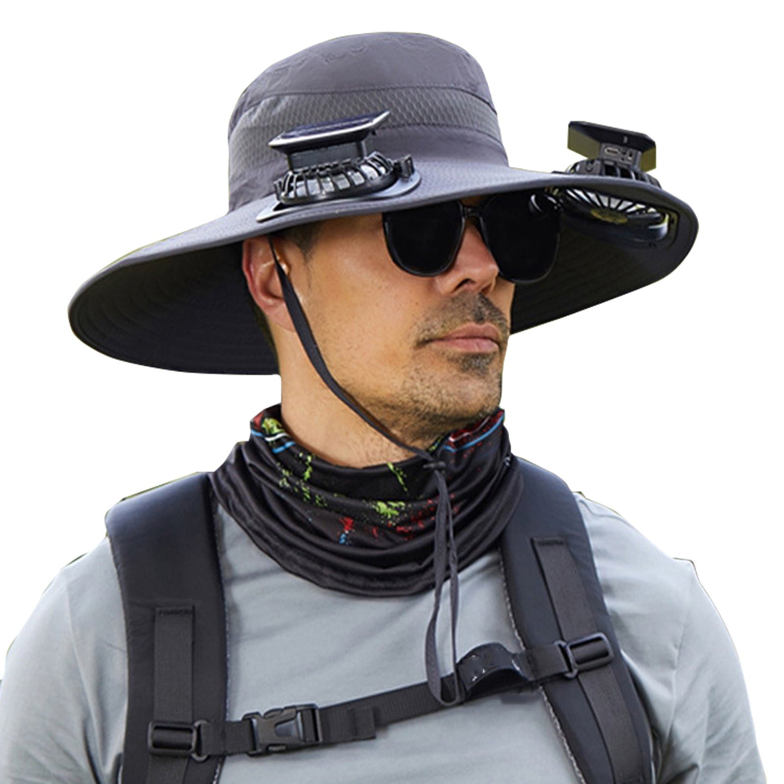Darzheoy Solar Fan Hat Wide Brim Solar Fan Hat Outdoor Wide Brim Sun Hat with Solar Fan Fishing Hat, Removable & USB Charging Fan A-Dark Gray