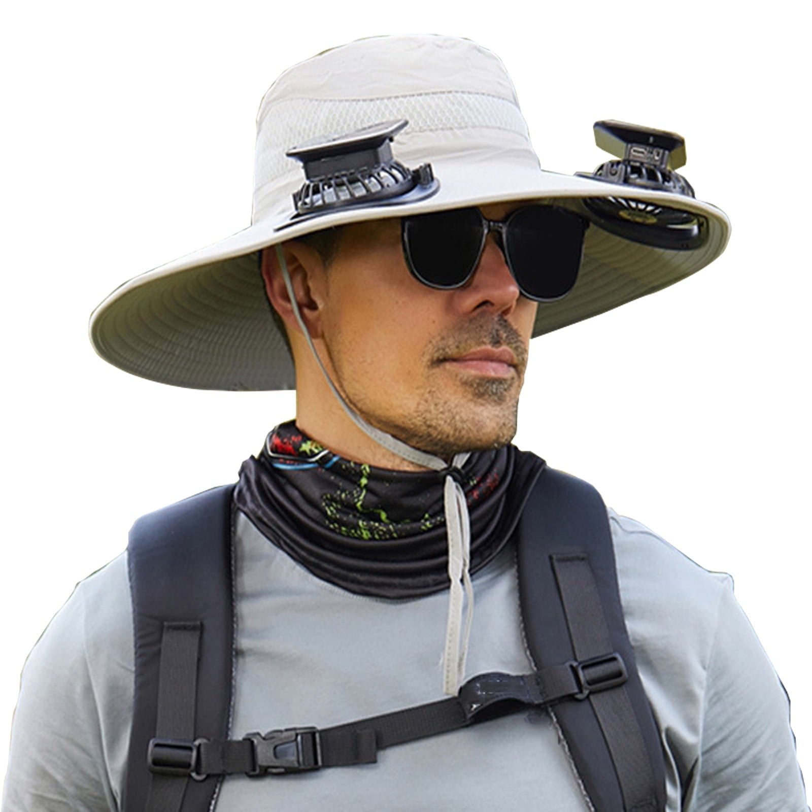 Darzheoy Solar Fan Hat Wide Brim Solar Fan Hat Outdoor Wide Brim Sun Hat with Solar Fan Fishing Hat, Removable & USB Charging Fan A-Gray
