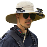 Darzheoy Solar Fan Hat Wide Brim Solar Fan Hat Outdoor Wide Brim Sun Hat with Solar Fan Fishing Hat, Removable & USB Charging Fan A-Khaki