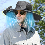 Darzheoy Solar Fan Hat Wide Brim Solar Fan Hat Outdoor Wide Brim Sun Hat with Solar Fan Fishing Hat, Removable & USB Charging Fan B-Dark Gray