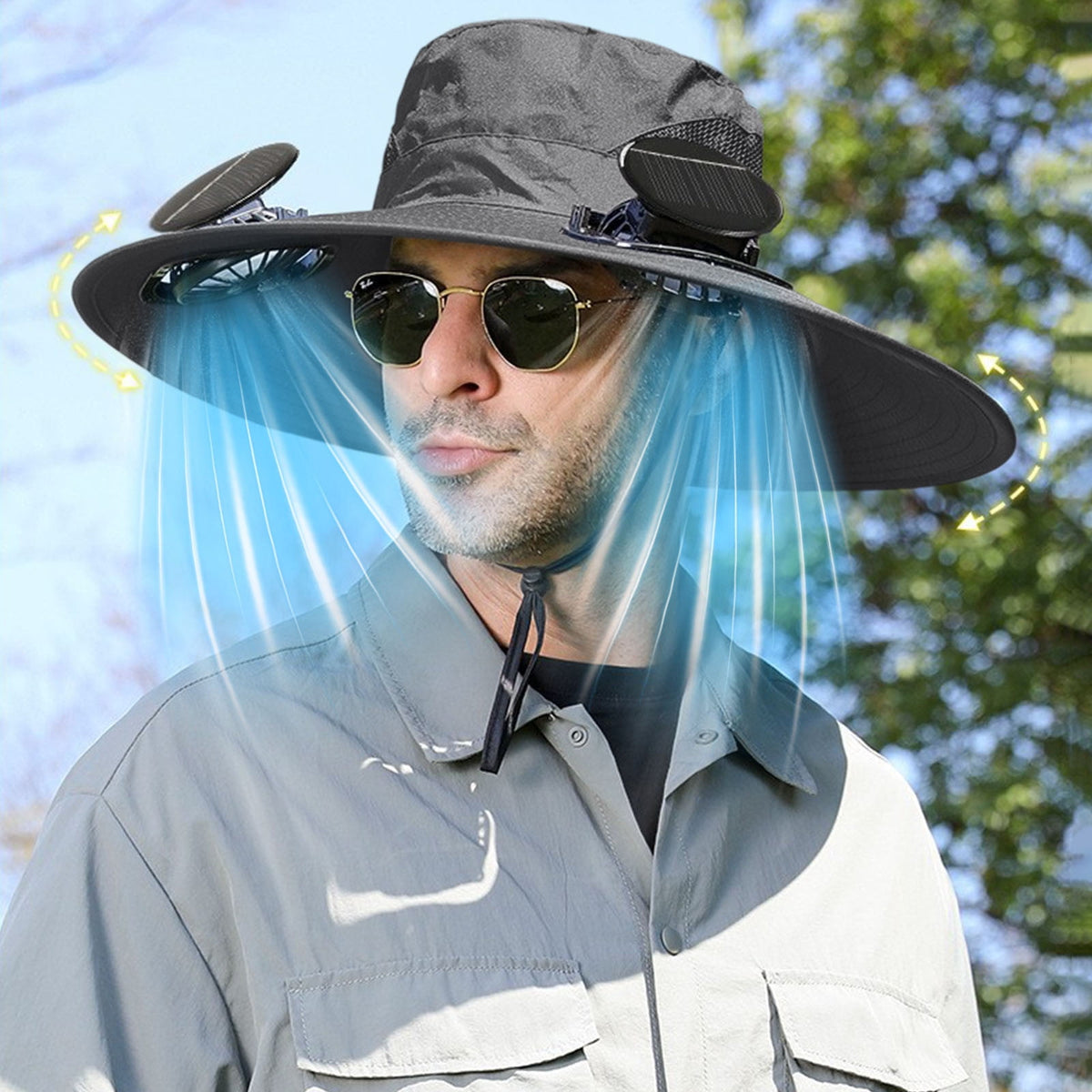 Darzheoy Solar Fan Hat Wide Brim Solar Fan Hat Outdoor Wide Brim Sun Hat with Solar Fan Fishing Hat, Removable & USB Charging Fan B-Dark Gray