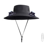 Darzheoy Solar Fan Hat Wide Brim Solar Fan Hat Outdoor Wide Brim Sun Hat with Solar Fan Fishing Hat, Removable & USB Charging Fan D-Black