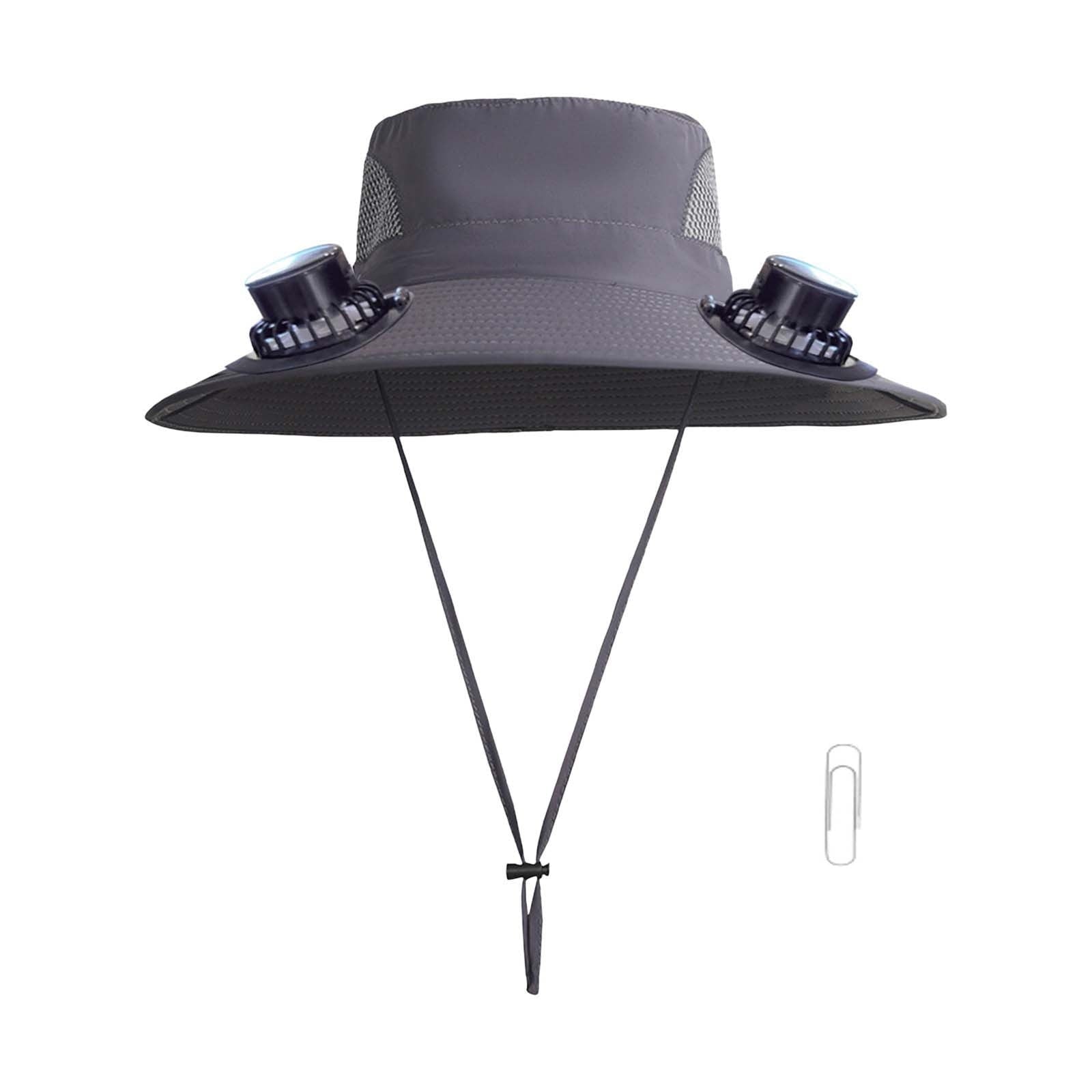 Darzheoy Solar Fan Hat Wide Brim Solar Fan Hat Outdoor Wide Brim Sun Hat with Solar Fan Fishing Hat, Removable & USB Charging Fan D-Gray