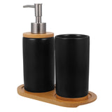 HOOWIFFY 1 Set Black Ceramic Bamboo Bathroom Essentials Toothbrush Holder Soap Dispenser Storage