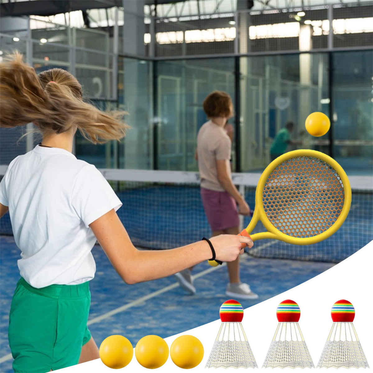 Chmadoxn Kids Badminton & Tennis Set - Racket Family Sports Gift with Balls， Lightweight Beginner Gear for Ages 6-12, Indoor/Outdoor Play Red 1