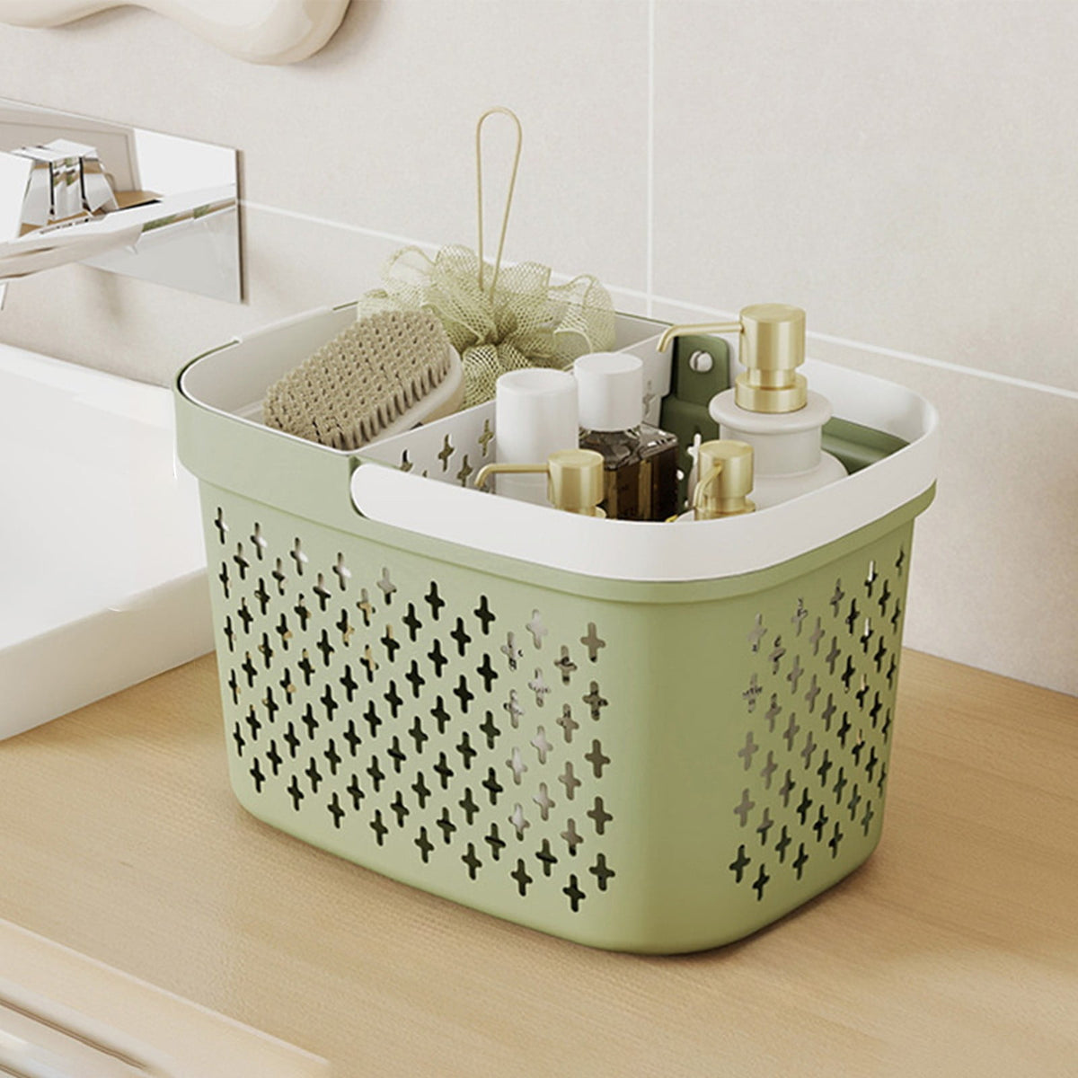 Kdkad Portable Shower Caddy Basket - Water-Resistant Bath Organizer with Drain Holes | PP Plastic Dorm Essential with Handles for Toiletries & Cosmetics Storage 7.5×10.4×6.6 in A