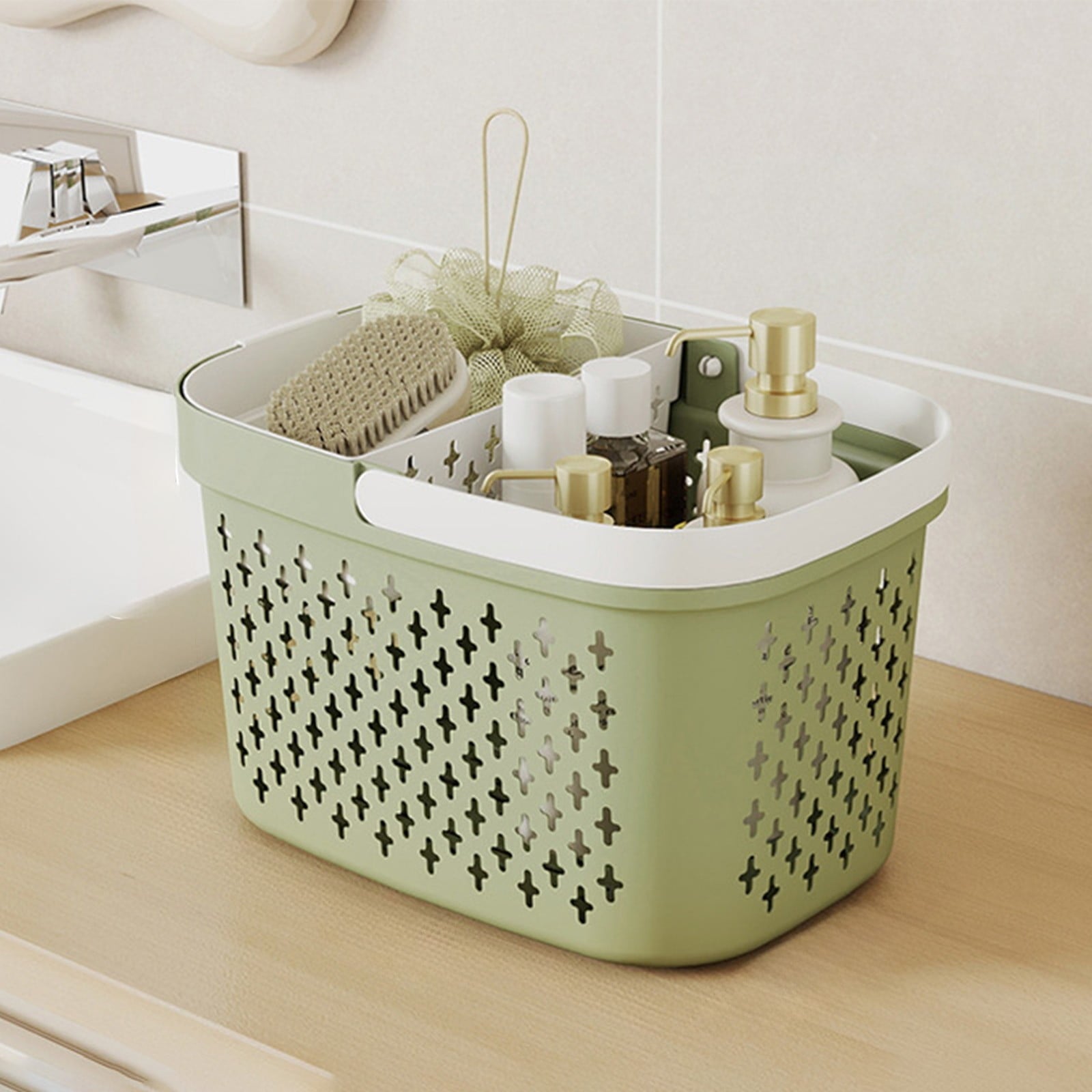 Kdkad Portable Shower Caddy Basket - Water-Resistant Bath Organizer with Drain Holes | PP Plastic Dorm Essential with Handles for Toiletries & Cosmetics Storage 7.5×10.4×6.6 in C