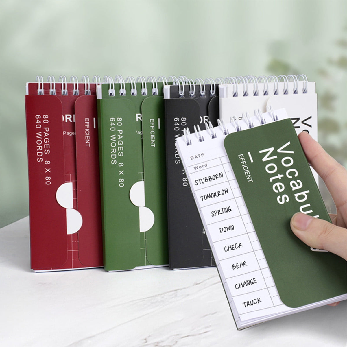 Kdkad Mini Spiral Memo Pads - Pocket-Sized Coil Notebook Set with Ring Binding for Vocabulary, Study Notes & Lists (3x5 inch Travel Notepads)\u200b\u200b 2.9×5.3 in Green