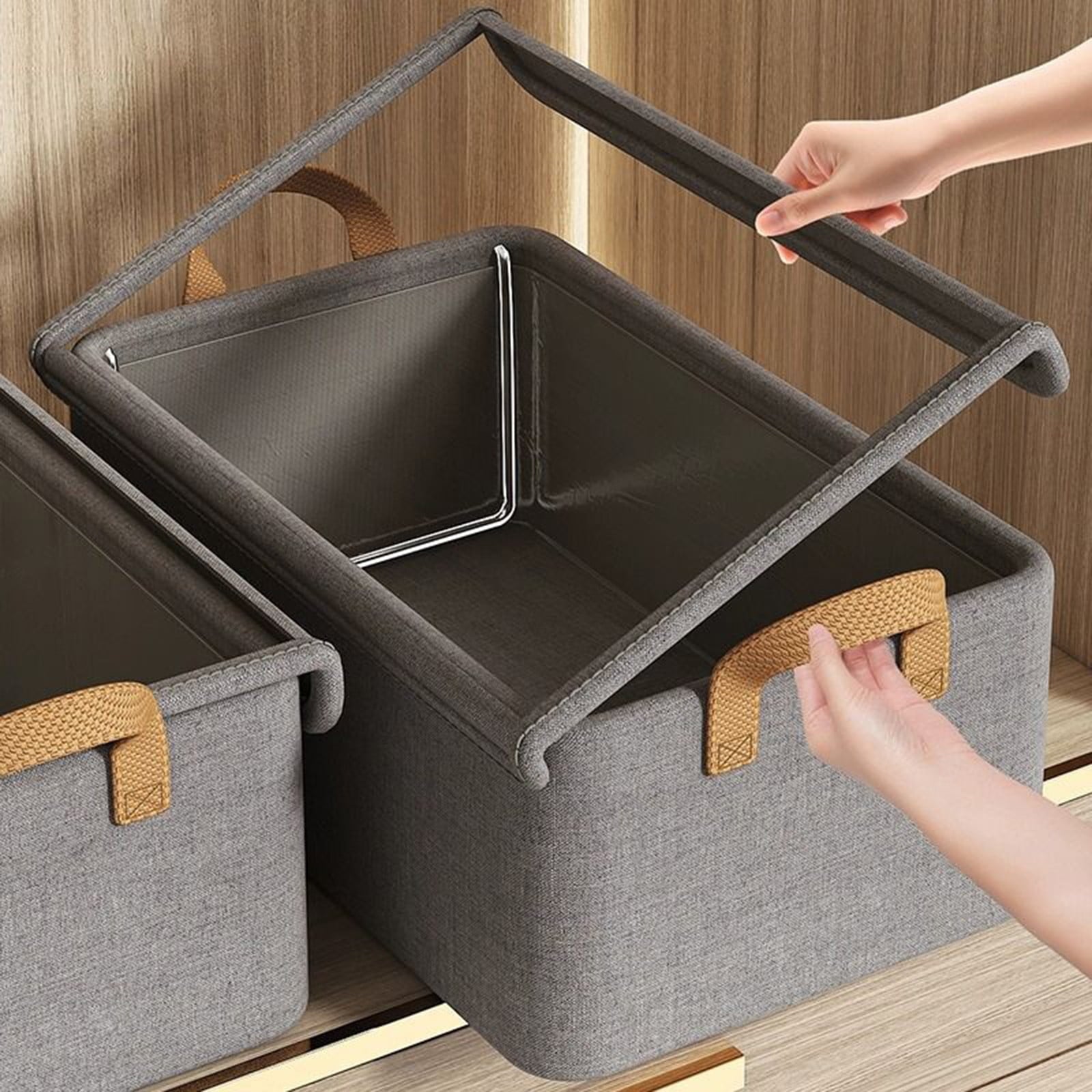 Darzheoy Large Foldable Storage Box with Lids Fabric Storage Cube Organizer Cloth Containers Bins Baskets for Closet Clothes Clothing Bed Room Gray