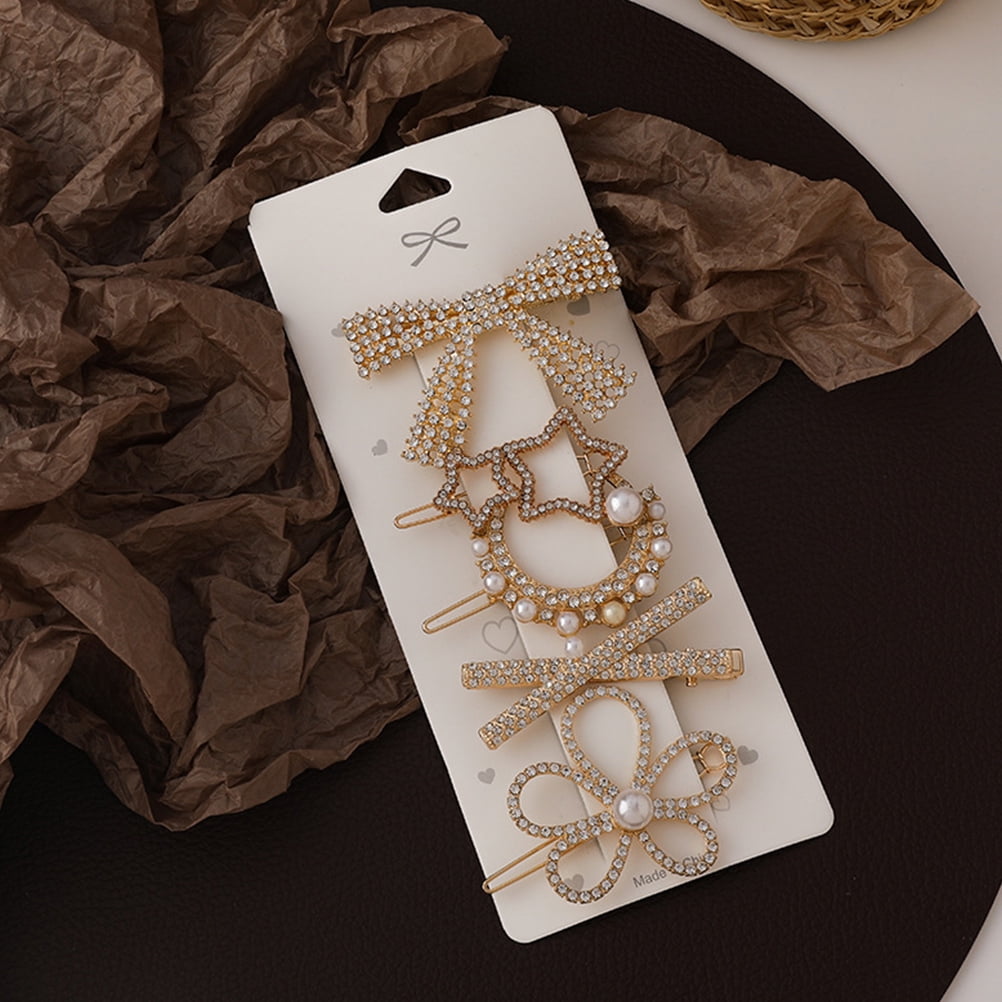 HOOWIFFY 5-Pack Rhinestone Hair Barrettes Small Sparkling Hair Clips for Women Daily Wear and Stylish Accessories