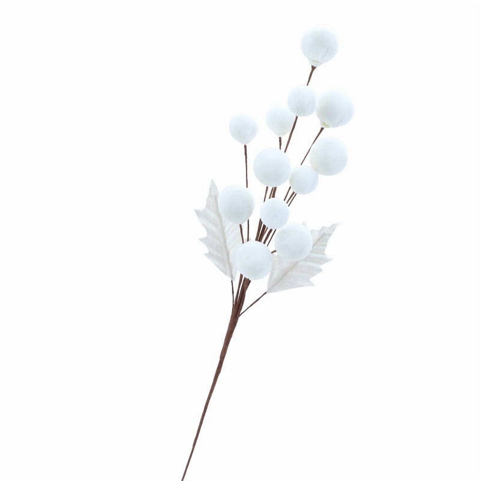 AYktou 21 Inch Christmas Artificial Flowers, Velvet Balls Fake Flowers with Branches, Elegant Unique Flower Arrangement Vase Layout, Christmas Plants for Living Room Dining Table Home Decor, White D