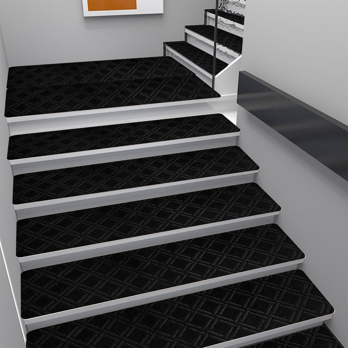 Chmadoxn 4-Piece Non-Slip Stair Treads, Self-Adhesive Striped Carpet Mats, Absorbent & Quiet Step Pads, Can Be Cut to Fit, Washable for Indoor Staircase Safety\u200b\u200b Gray