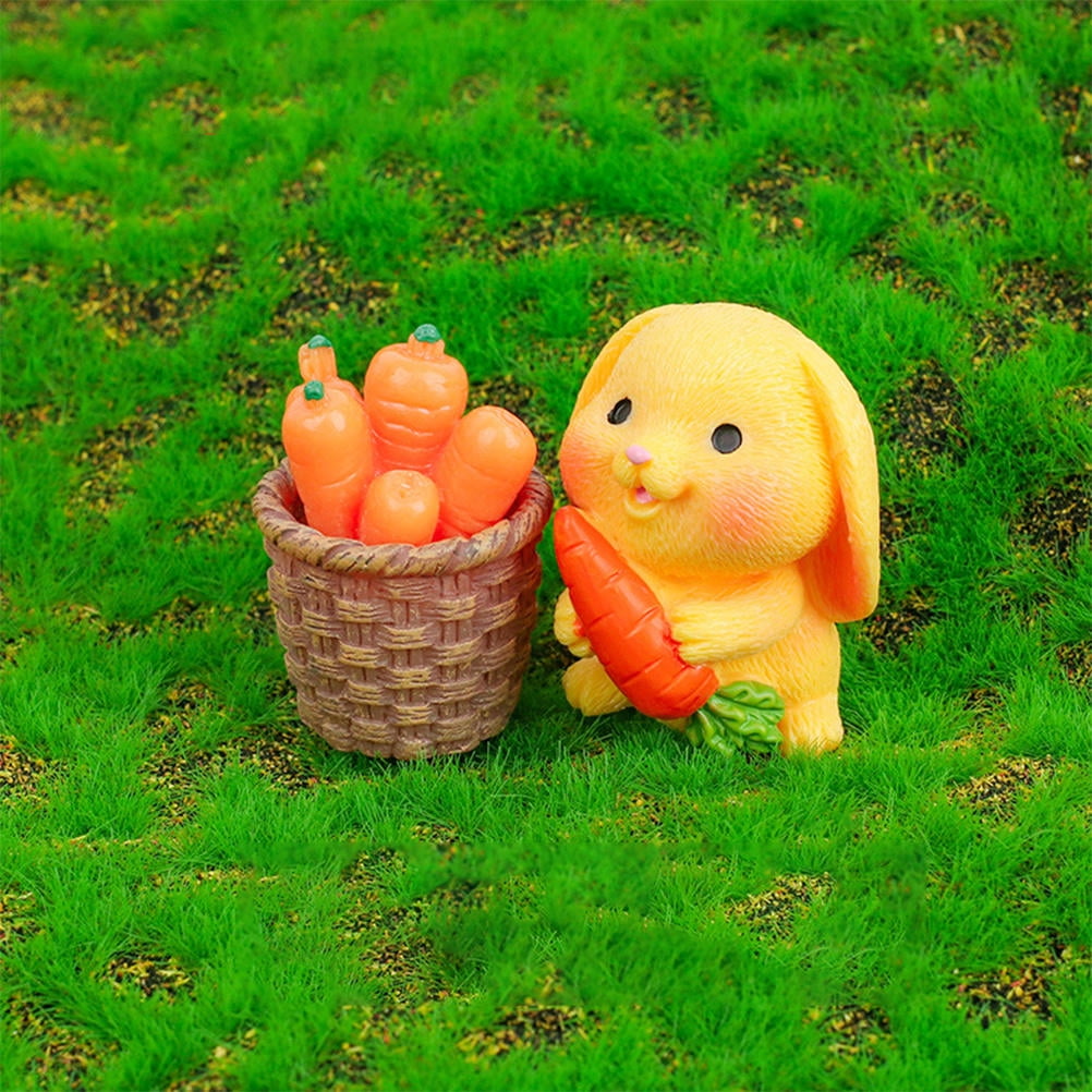 HOOWIFFY 8Pcs Resin Craft Rabbit Miniatures Yellow Bunny Figurines for Home Garden Easter Decoration
