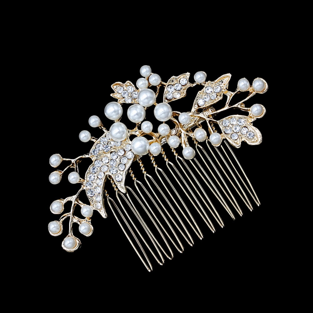 HOOWIFFY Decorative Hair Combs for Styling with Leaf Design and Rhinestones for Wedding 1Pack