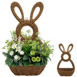 Darzheoy Bunny Basket Hanging Wall Pocket Spring Decor, Hand Woven Wicker Easter Basket, Wicker Easter Baskets Rabbit Statue Spring Wreath for Front Door Brown