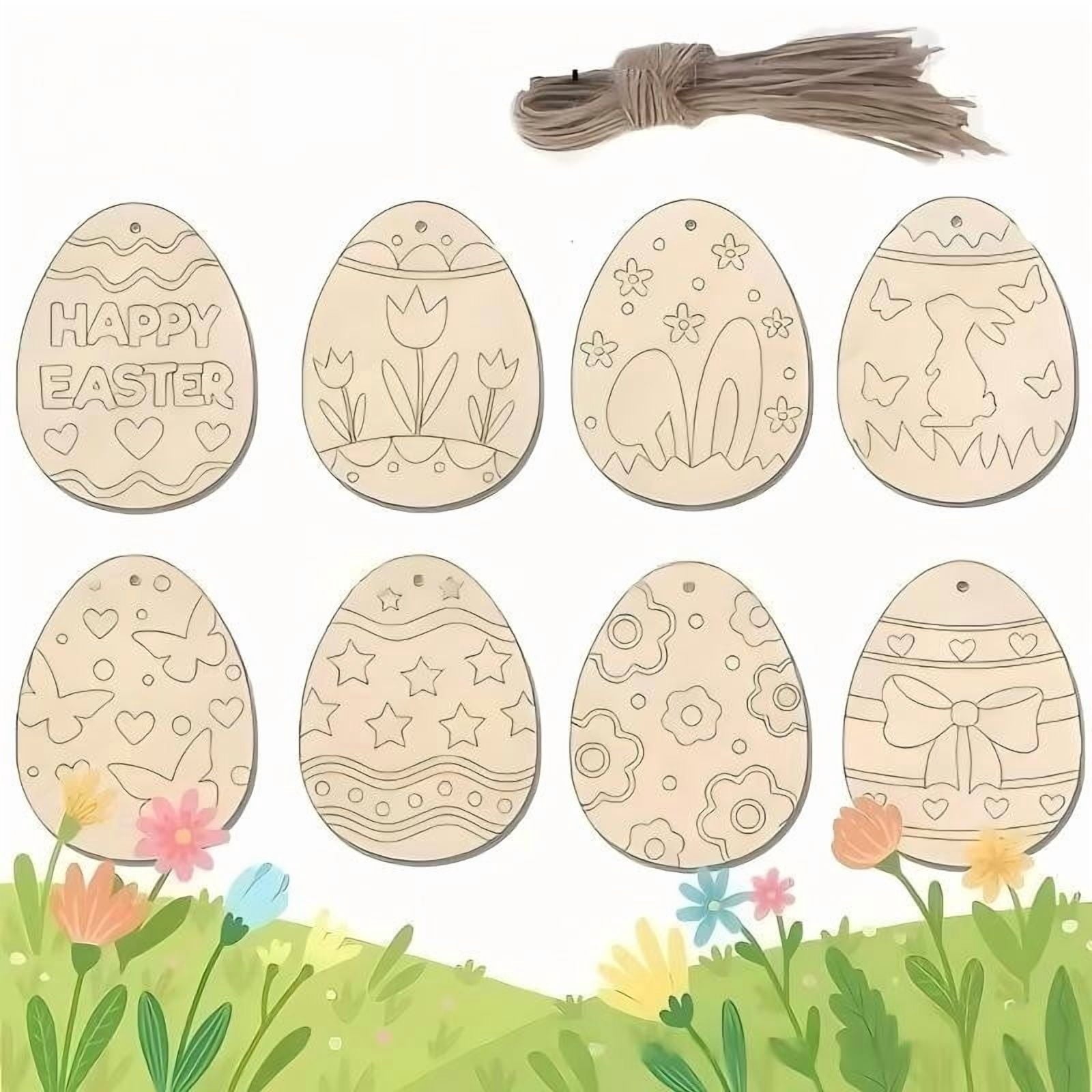 Darzheoy 20 Sets Wooden Easter Ornaments Decorations DIY Easter Craft Kits Assorted Paintable Unfinished Wood Easter Egg Ornaments for Kids Classroom Home Activity Art E