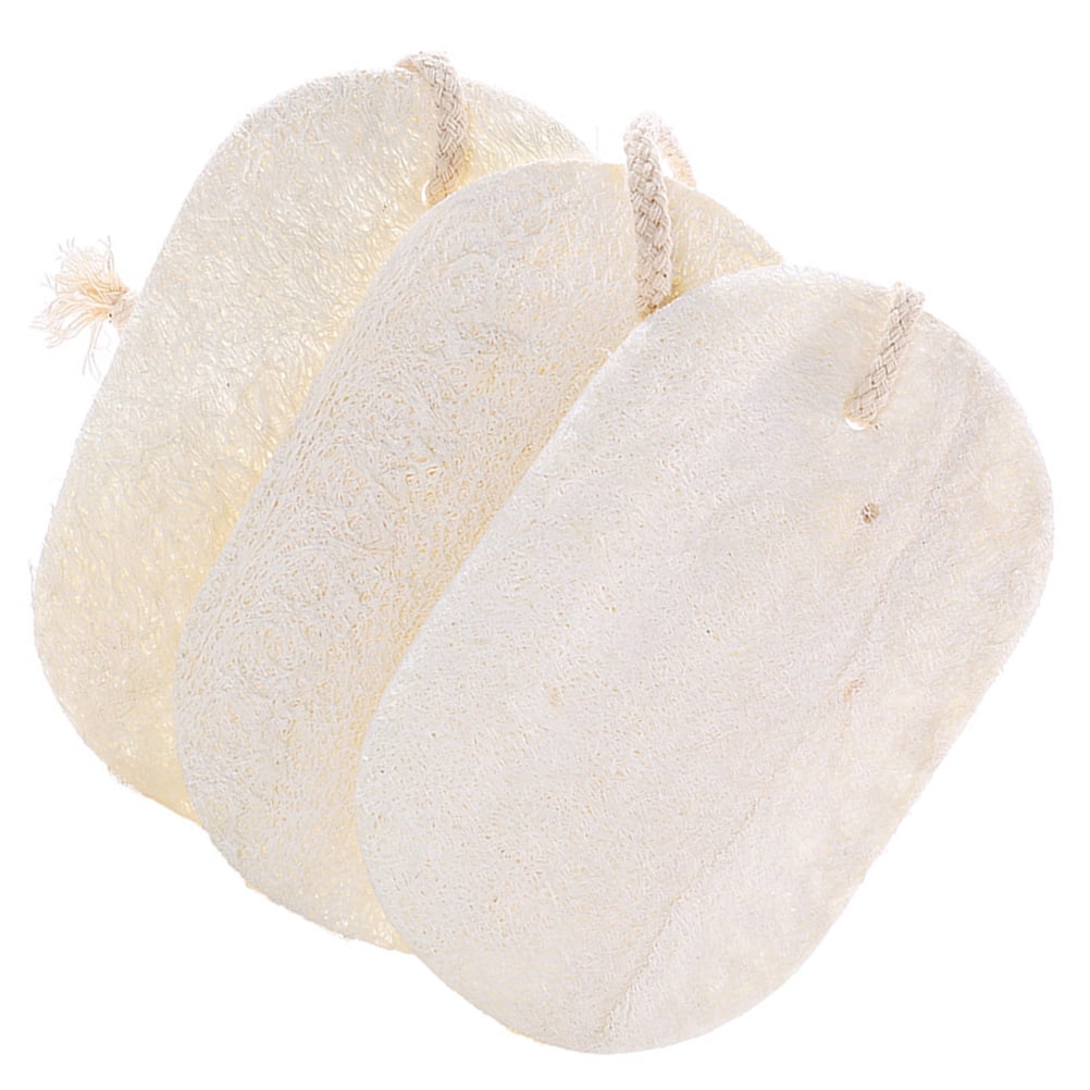 HOOWIFFY 3-Pack Natural Loofah Sponge Kitchen Scrubber Set with High Absorption Beige Multipurpose Cleaning Brushes