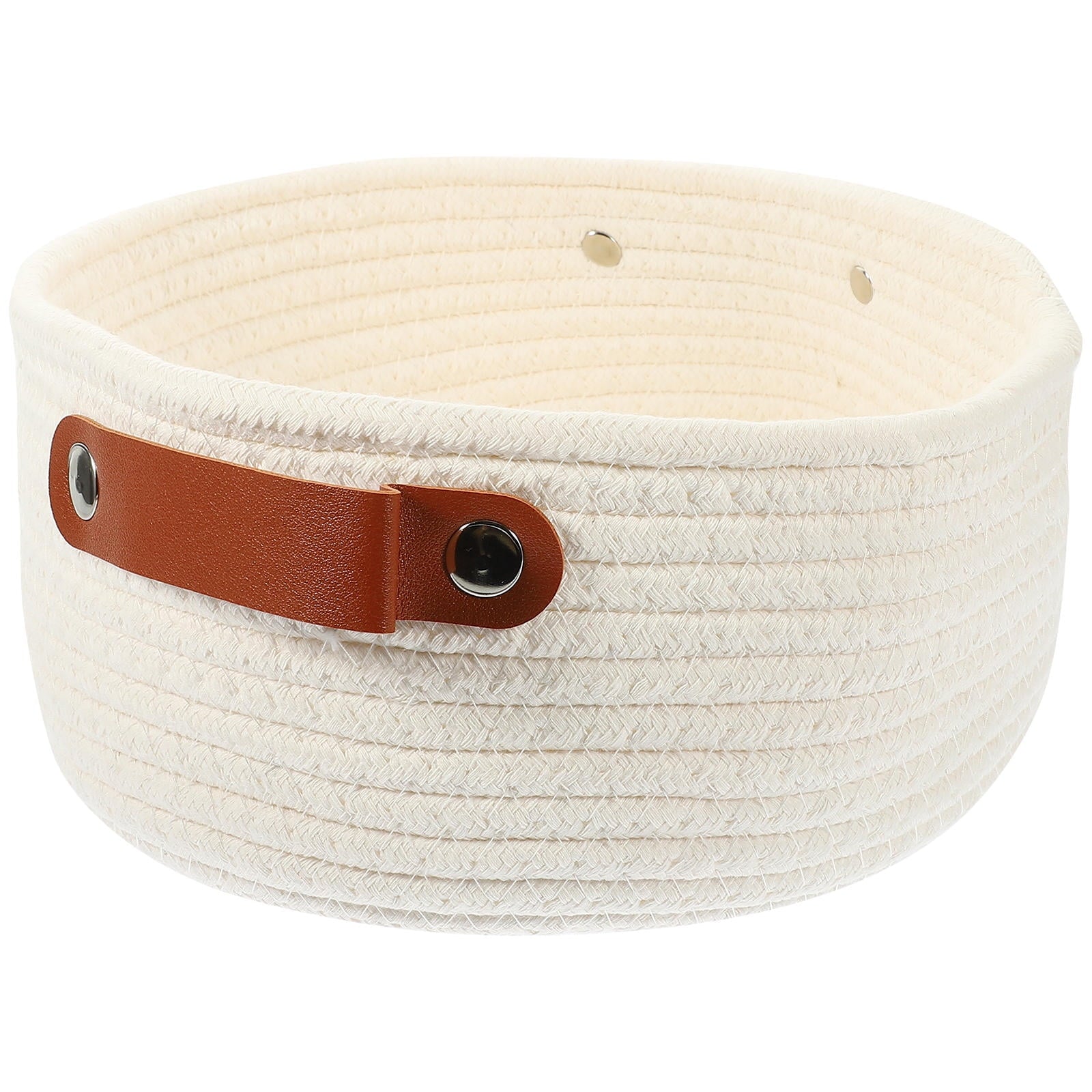 HOOWIFFY White Woven Storage Basket with Handle for Everyday Home Organization and Storage Solutions