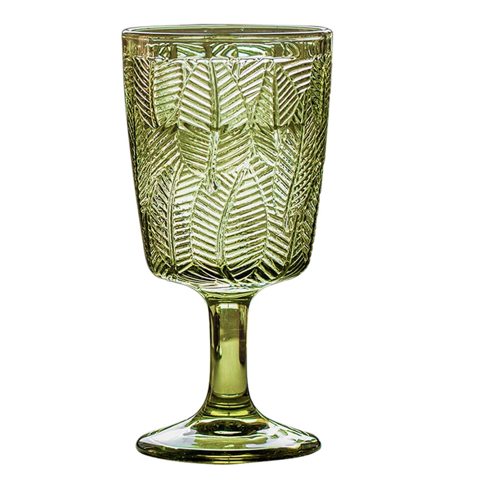 300ml Embossed Glass Wine Goblet with Retro Leaves Pattern, Elegant Water and Drinks Cup for Home and Party Use