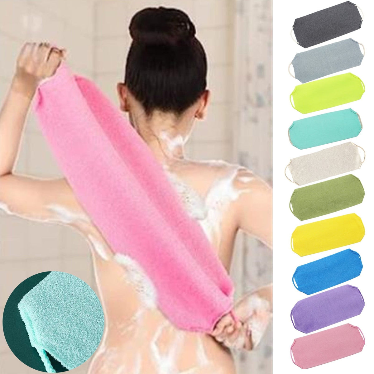 Chmadoxn Back Scrub for Shower Exfoliating Washcloth Back Cloth Body Extended Length Scrub Towel Nylon Exfoliating Stretchable Pull Strap Wash Cloth for Bath Body Scrub Washcloth 45 x 20 cm Orange