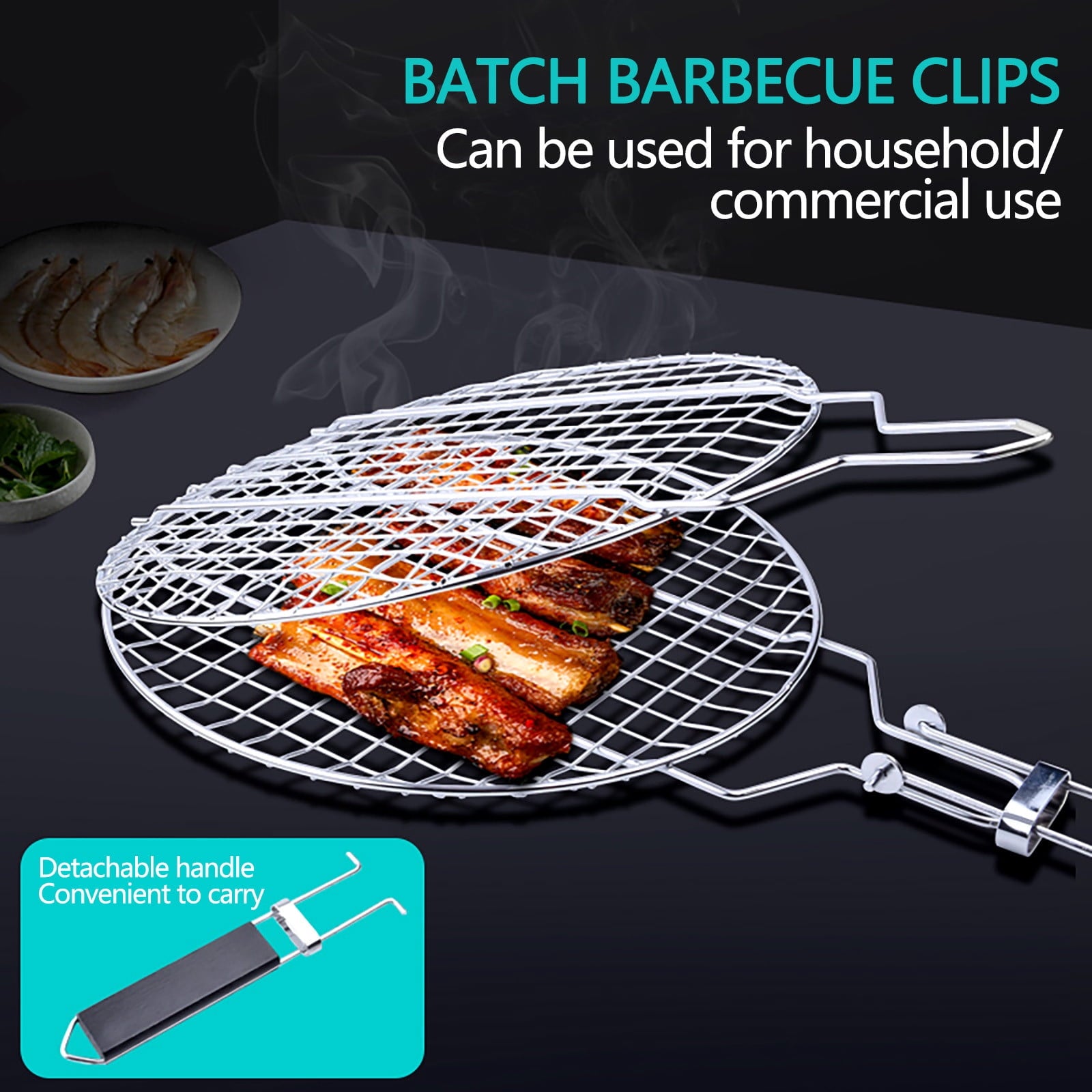 Chmadoxn Extra Large Cooking Surface Grill Clip for Barbecue, Large Foldable Portable Long Handle Wooden Barbecue Camping Outdoor (21.7×11 inch) As Show B