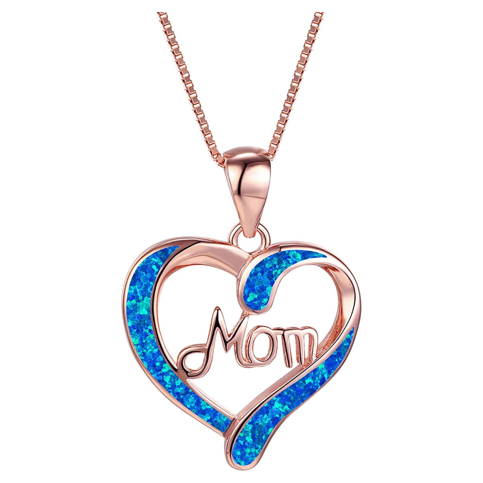 Chmadoxn Necklace for Mom 925 Silver Love Heart Pendant Necklace Birthstones Jewelry Blue Sapphire Pearl Simulated and More Stones Jewelry Women Birthday Mother's Day Rose Gold