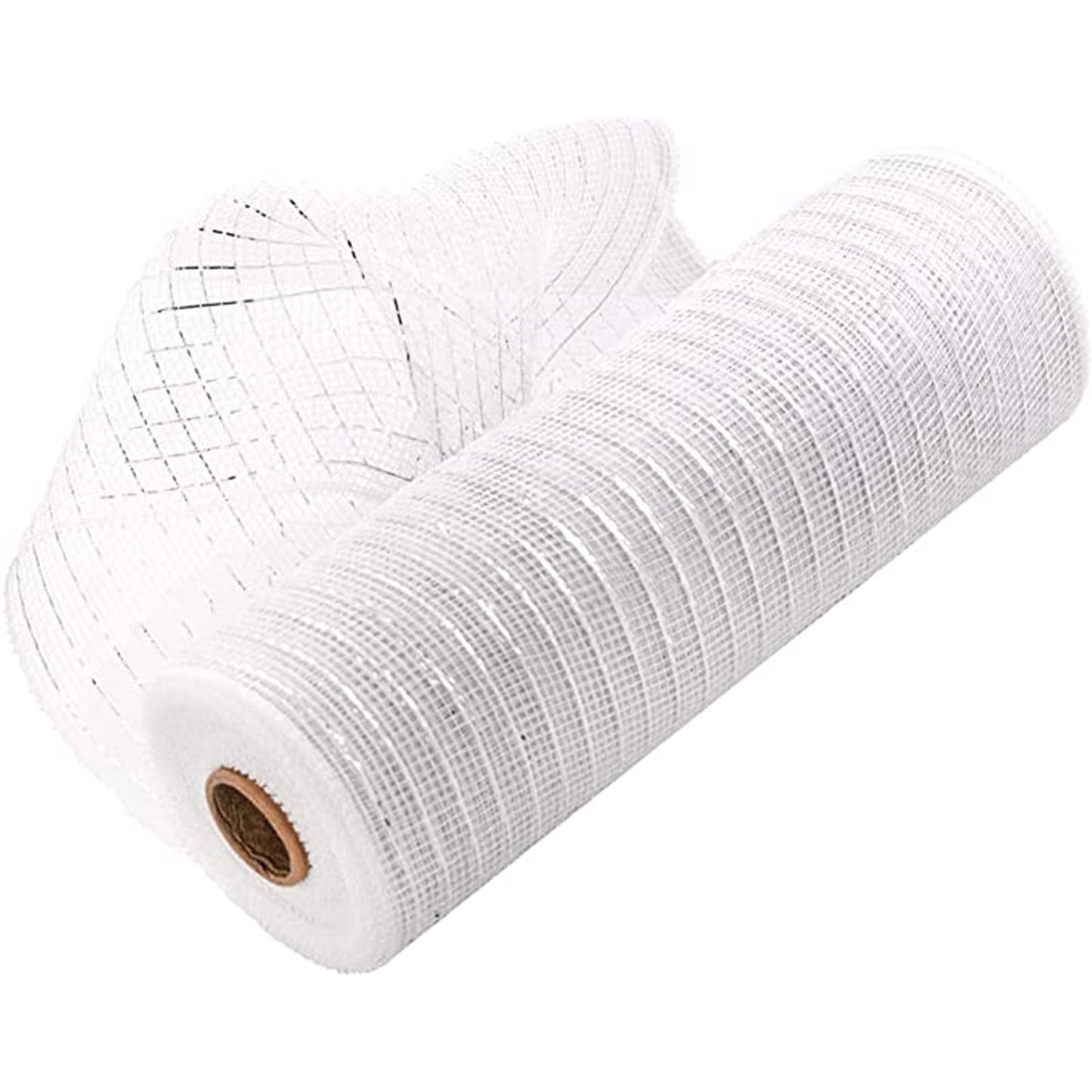 Darzheoy 10 Inch x 30 Feet Deco Poly Mesh Ribbon, Metallic Foil Poly Mesh Ribbon, for Wreaths, Swags, Craft, Wedding, Party and Decorating Supplies White