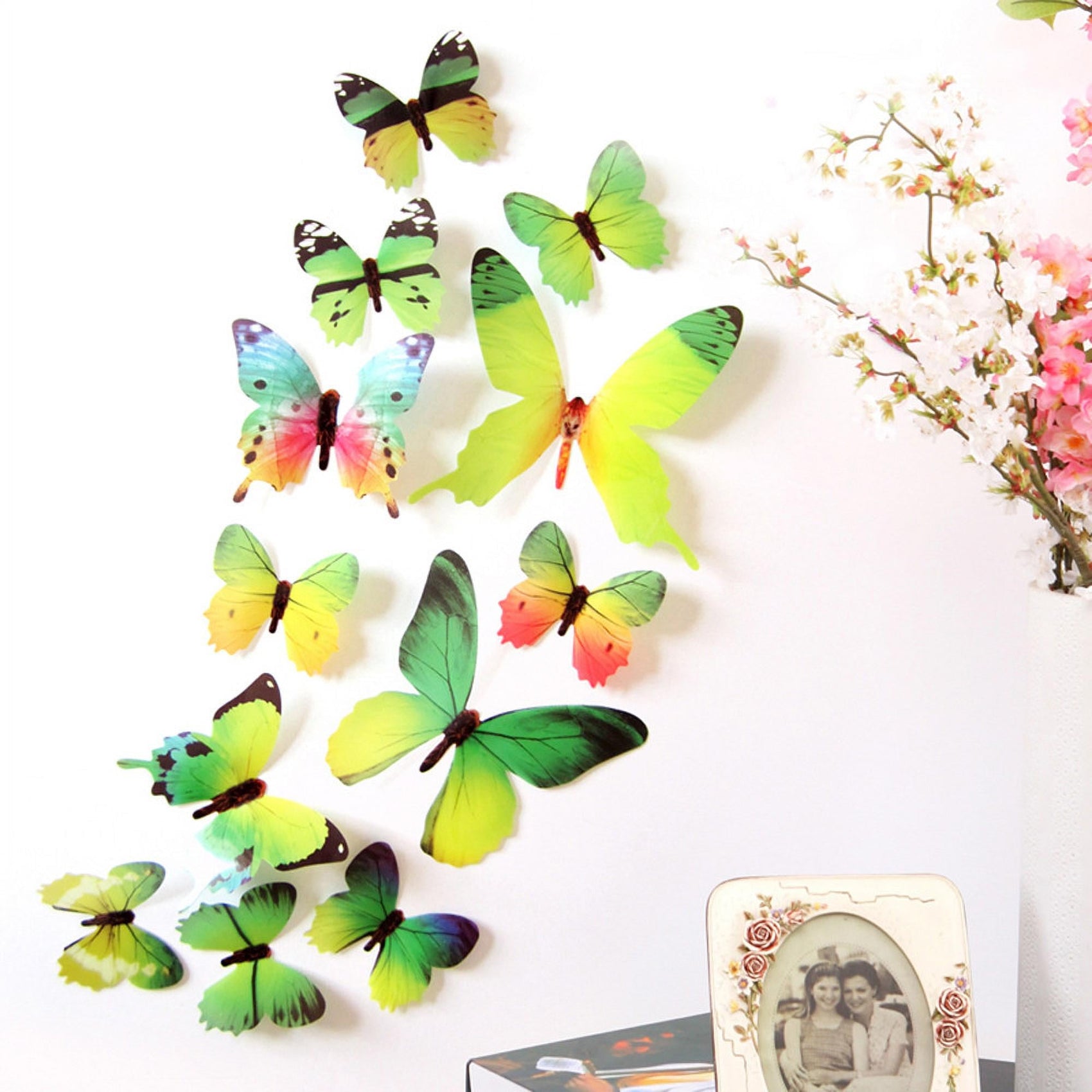 Darzheoy 12Pcs Butterfly Wall Decals, 3D Butterfly Wall Stickers Removable DIY Home Decorations Art Decor Wall Stickers Murals for Kids Bedroom Living Room Classroom Office Green