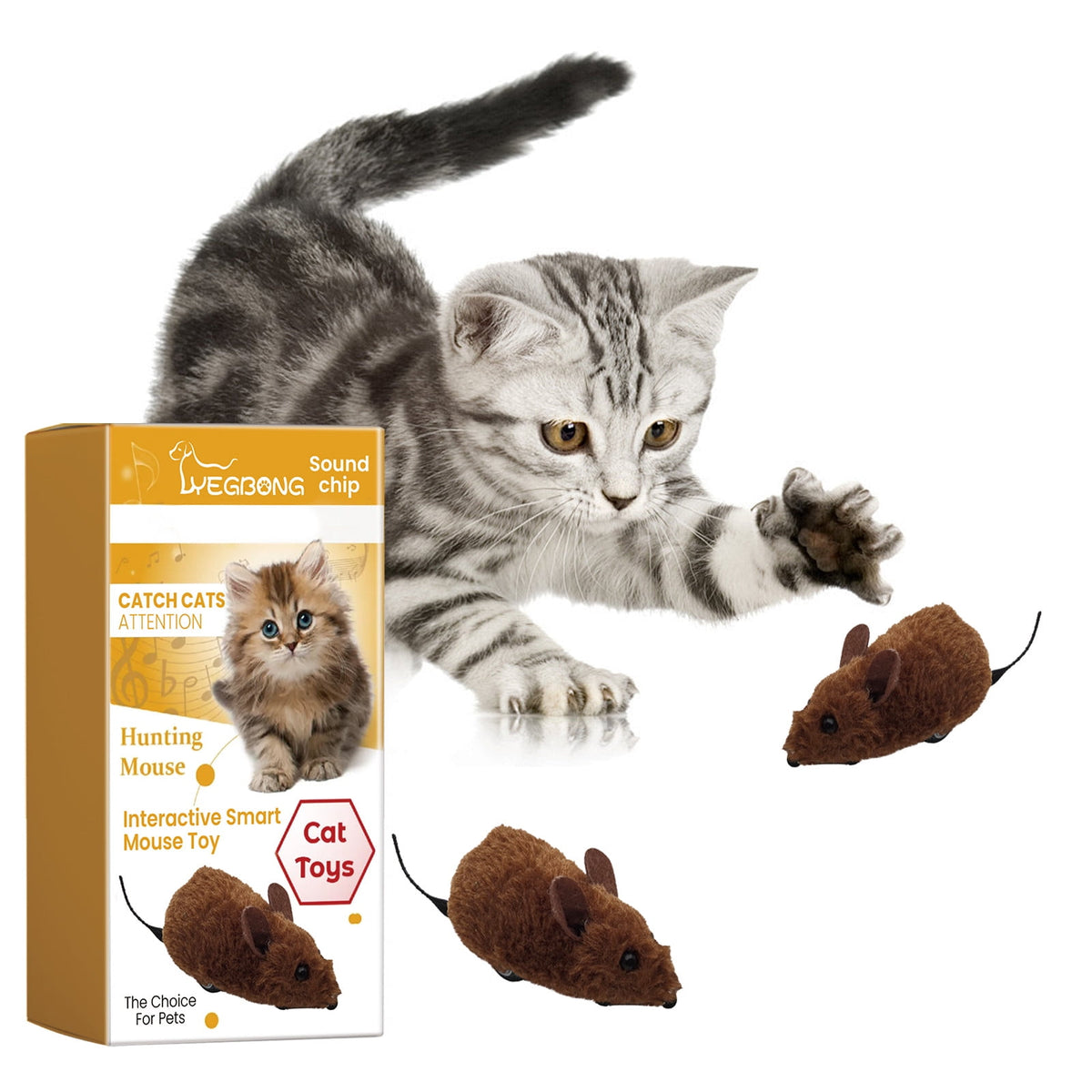 Darzheoy Interactive Toys for Indoor Cats, Mouse Toys with Electronic Realistic Squeaky Sound, Automatic Moving Kitten Toys Electric Mice Toy Self Play Exercise Brown