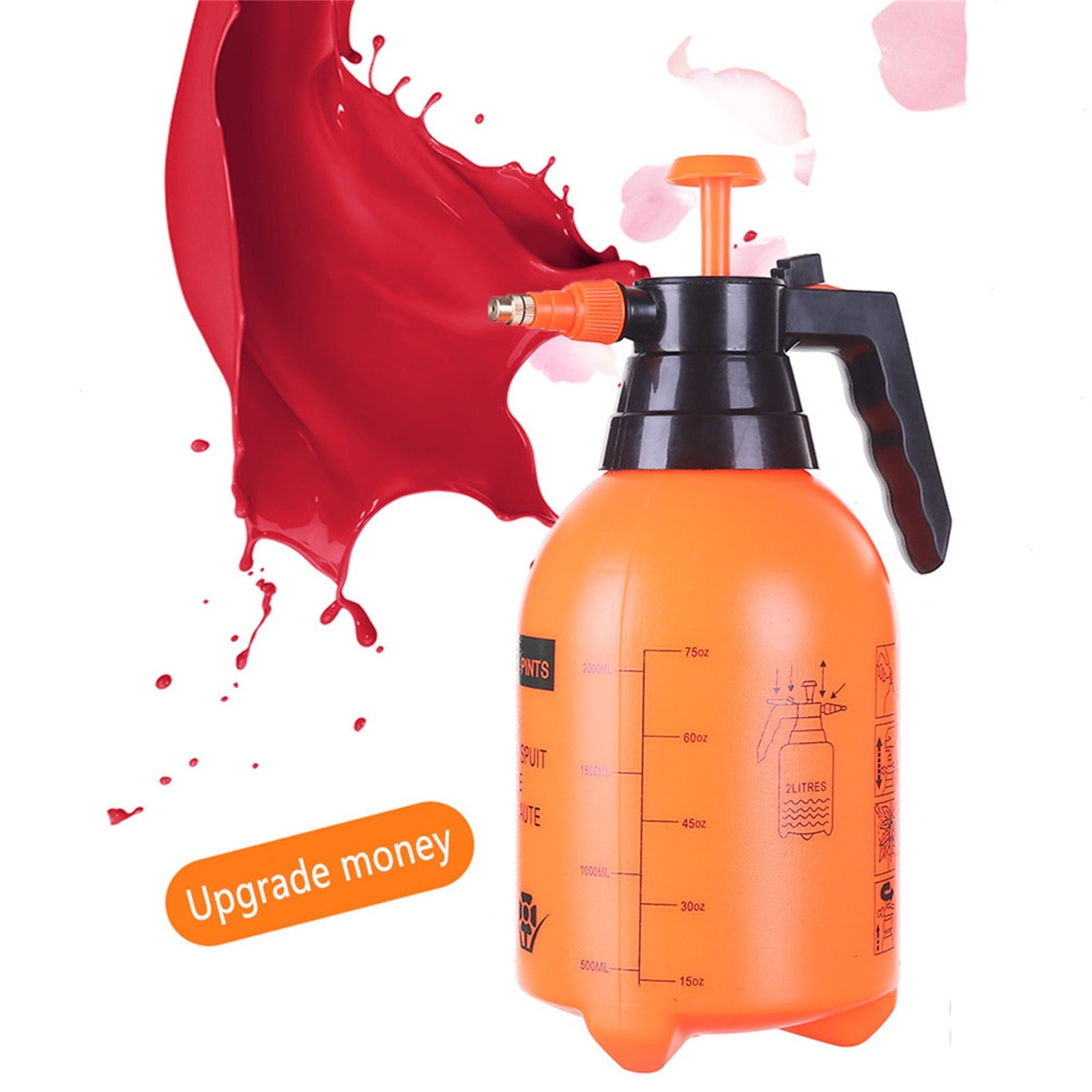 Darzheoy Handheld Garden Pump Sprayer, 2L Lawn & Garden Pressure Water Spray Bottle with Adjustable Brass Nozzle, for Plants and Other Cleaning Solutions Orange