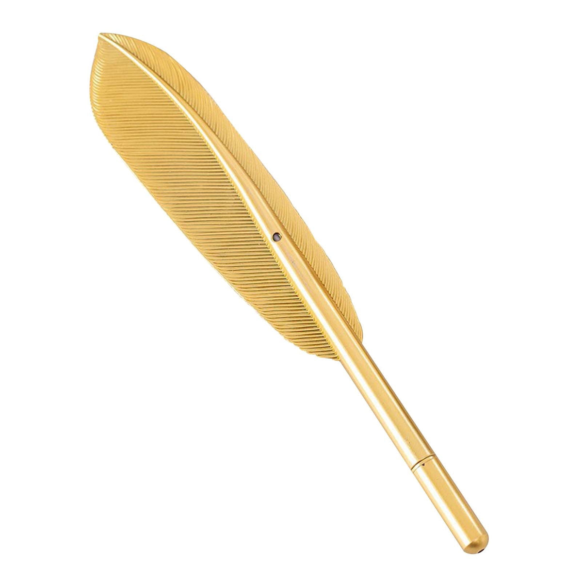 Darzheoy Feather Ballpoint Pens Black Ink Natural Feather Quill Ballpoint Pen for Office, Retro Quill Writing Wedding Sign Pen Gold
