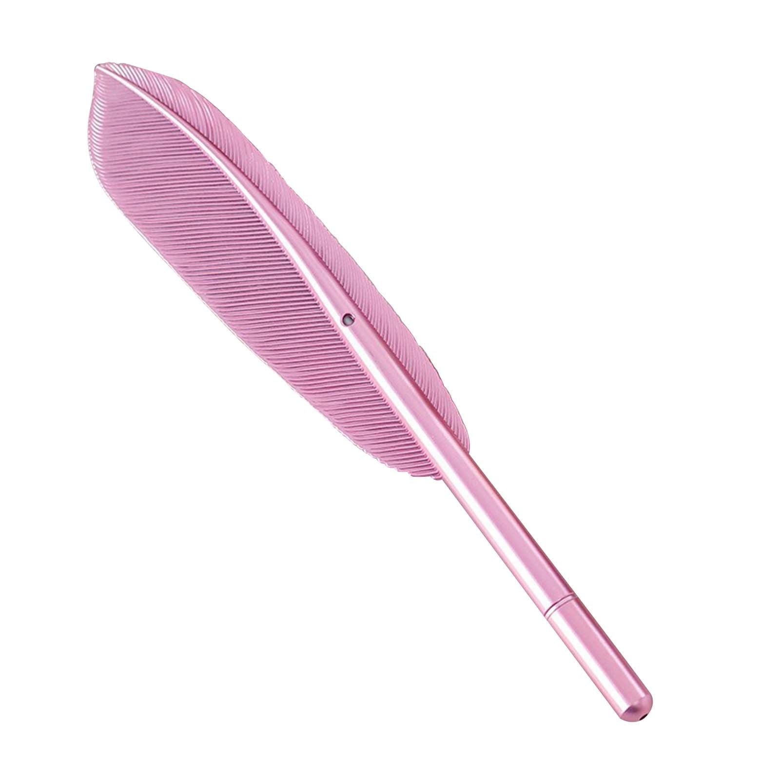 Darzheoy Feather Ballpoint Pens Black Ink Natural Feather Quill Ballpoint Pen for Office, Retro Quill Writing Wedding Sign Pen Pink