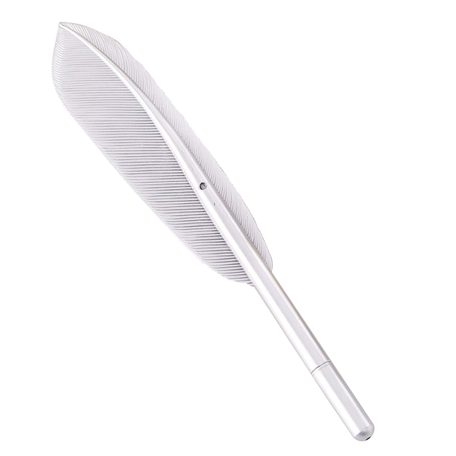 Darzheoy Feather Ballpoint Pens Black Ink Natural Feather Quill Ballpoint Pen for Office, Retro Quill Writing Wedding Sign Pen Silver