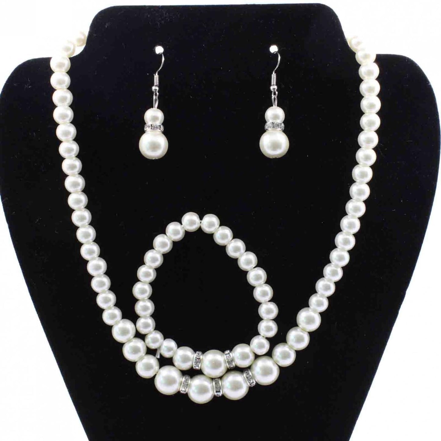 Bouanq Pearl Necklace and Earring Set Simulated Shell Pearls Round White Silver Pearl Stud Earrings Bracelets Wedding Jewelry Sets for Bride Bridesmaid Women Necklaces for Women Multicolor