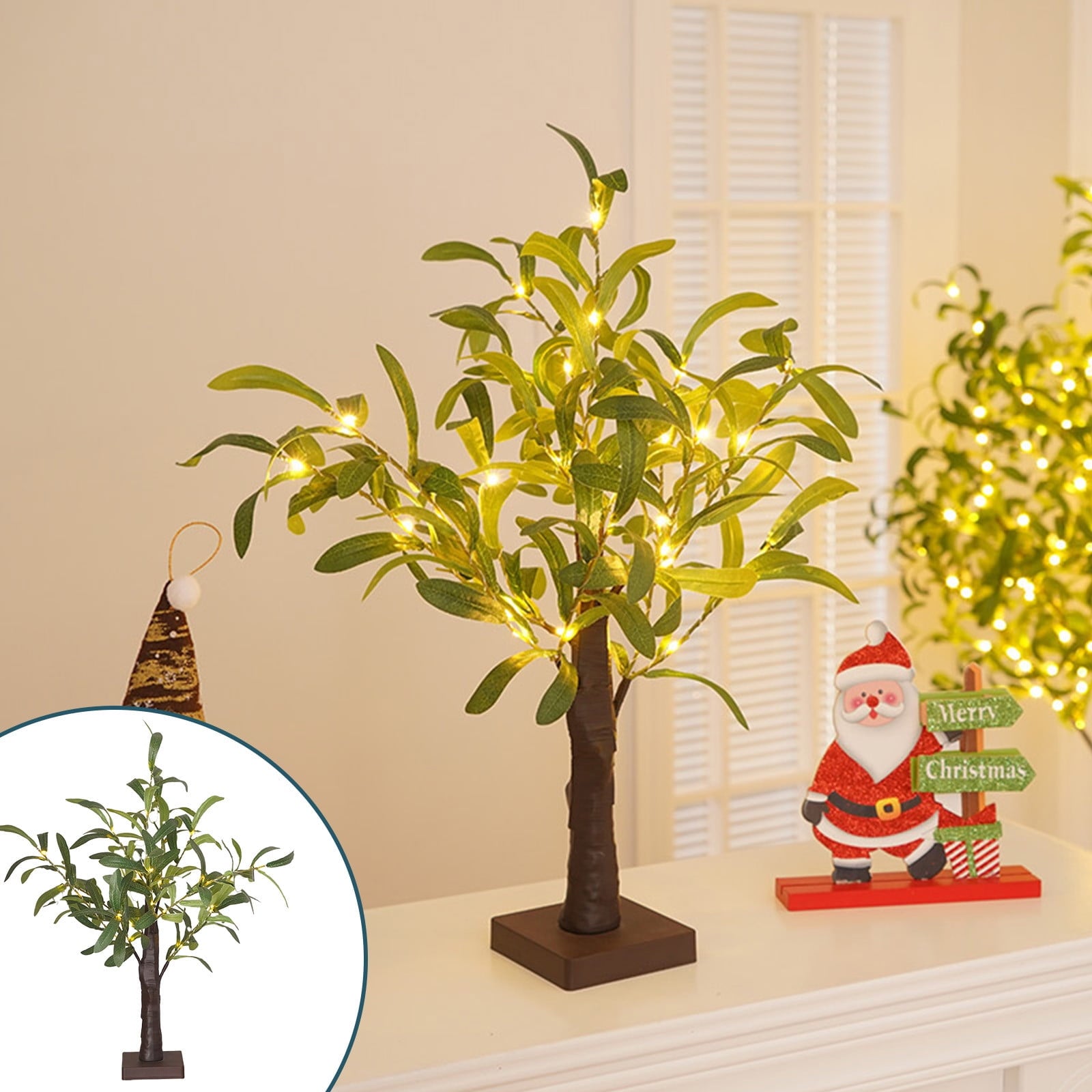 Chmadoxn Green Leaf Birch Tree with LED Lights, Artificial Tree Lamp, DIY Birch Tree with LED Lights, Lighted up Tree Lamp Battery Powered, Light Spirit Tree for Table Home Wedding Bedroom Christmas As Show Green