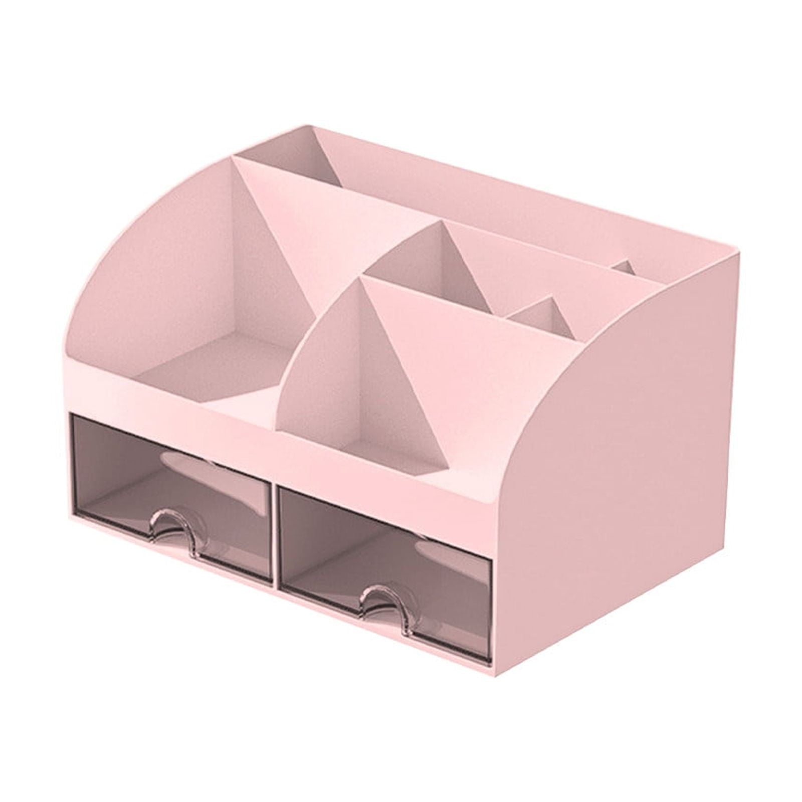 Kdkad Desk Organizer with Drawers, 2 Drawer Desktop Plastic Storage, Rectangular Office Stationery Supplies Desktop Drawers, Clear Desktop Storage Drawers for Office Supplies, Makeup Organizers 5.6×4.7×8.3 in Pink